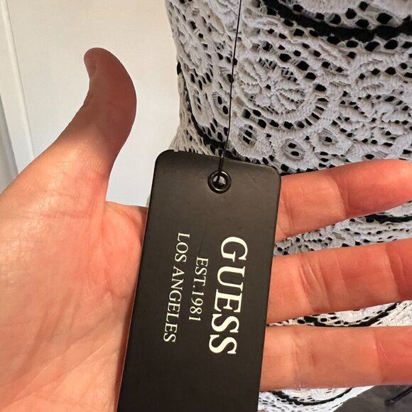 NWT Guess Los Angeles Black & White Scallop Crochet Mini Dress, Size 4 - Picture 15 of 16